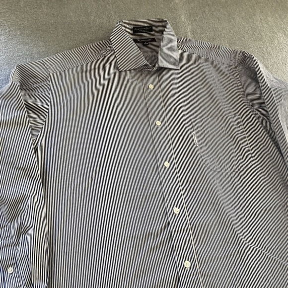 Faconnable Other - Faconnable Shirt 5 16.5R Navy Stripe Button Up 100% Cotton Long Sleeve France‎